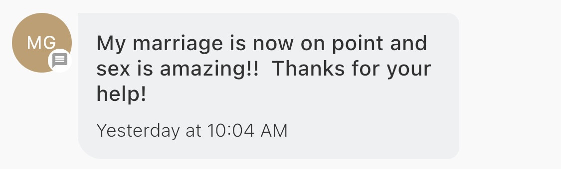 Text message: my marriage is now on point and sex is amazing, thanks for your help.